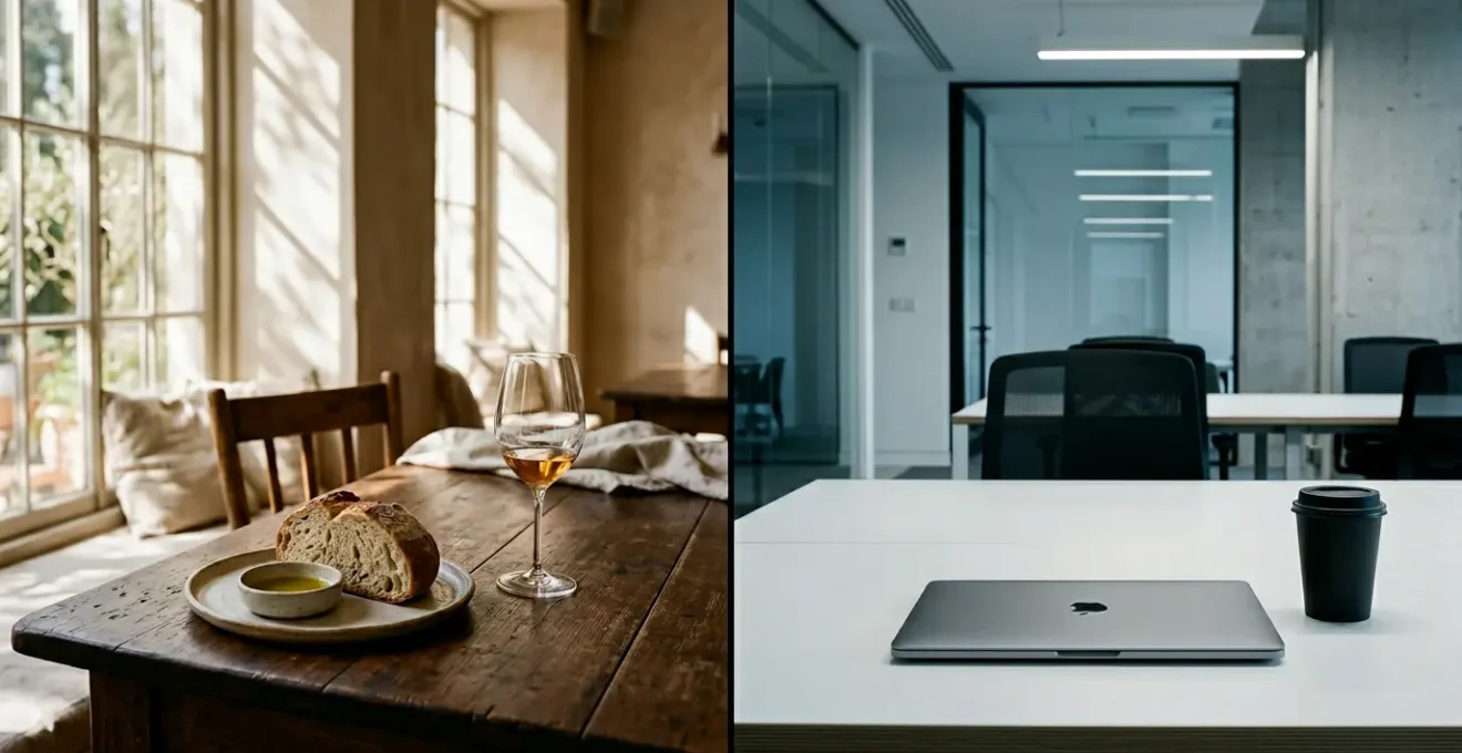 Professional editorial photograph capturing the essence of cross-cultural work-life balance between French and British women