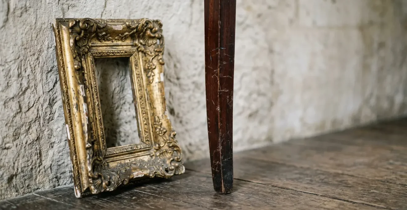 Elegant French interior detail showcasing authentic 19th-century decorative elements with natural patina and restrained composition