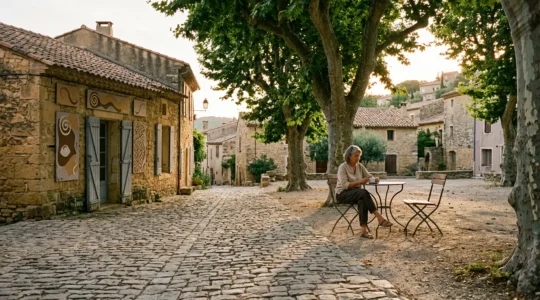 A quiet moment of cultural connection in a traditional French village setting
