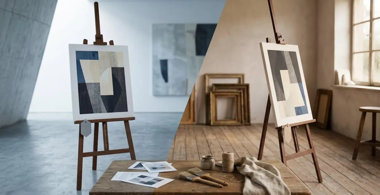 Contemporary art gallery interior contrasting luxury and exclusivity