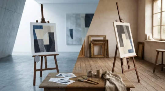Contemporary art gallery interior contrasting luxury and exclusivity