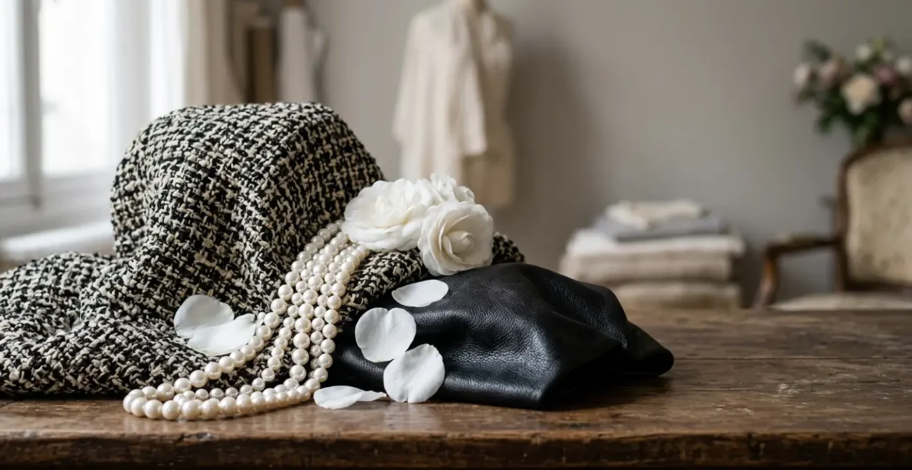 Editorial photograph capturing the essence of French luxury fashion codes and heritage