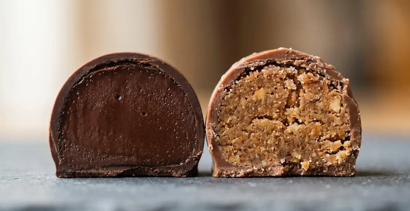 Close-up comparison of French regional praline styles showing textural differences